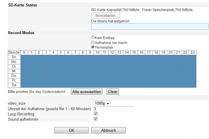 SD Karten Aufnahme programmieren