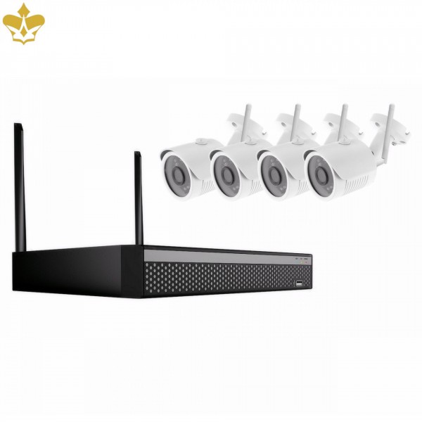 4 Kanal Videoüberwachungsset mit LAN und WLAN als Outdoor-Set mit IP Kameras und Netzwerkrekorder