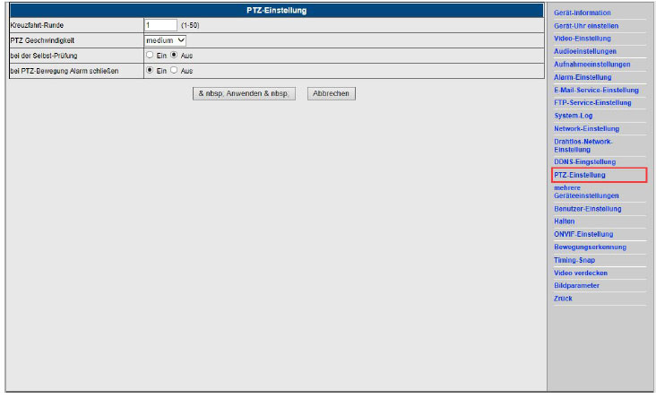 PTZ Einstellungen