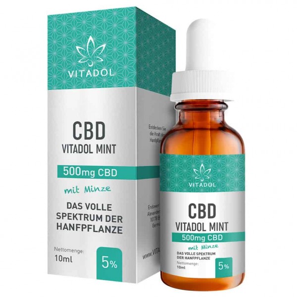 Vitadol Mint Bio CBD Öl 5 % (500 mg) 10 ml Hanfextrakt Öl mit Minze