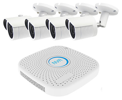 4 Kanal Netzwerkrekorder mit 4 IP-Kameras im Set, Datenübertragung und Stromversorgung per Netzwerkkabel 4 Kanal Netzwerkrekorder mit 4 IP-Kameras im Set, Datenübertragung und Stromversorgung per Netzwerkkabel